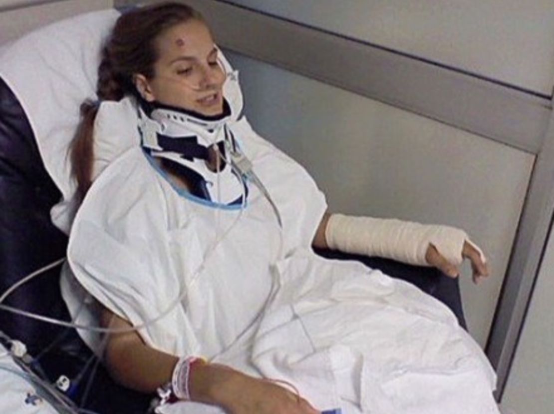 Davies in the ICU following her first major crash. - (Courtesy Janine Davies)
