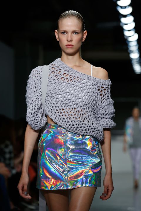 Holographic fabrics and shiny materials formed the basis of his luminescent garments. 