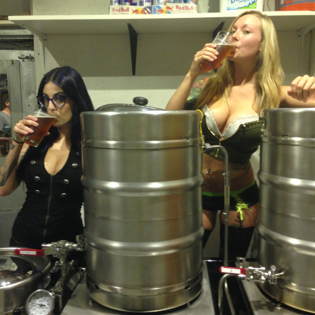 Pinups and Pints employees Nova and Prue sample the Pinup Pale Ale.