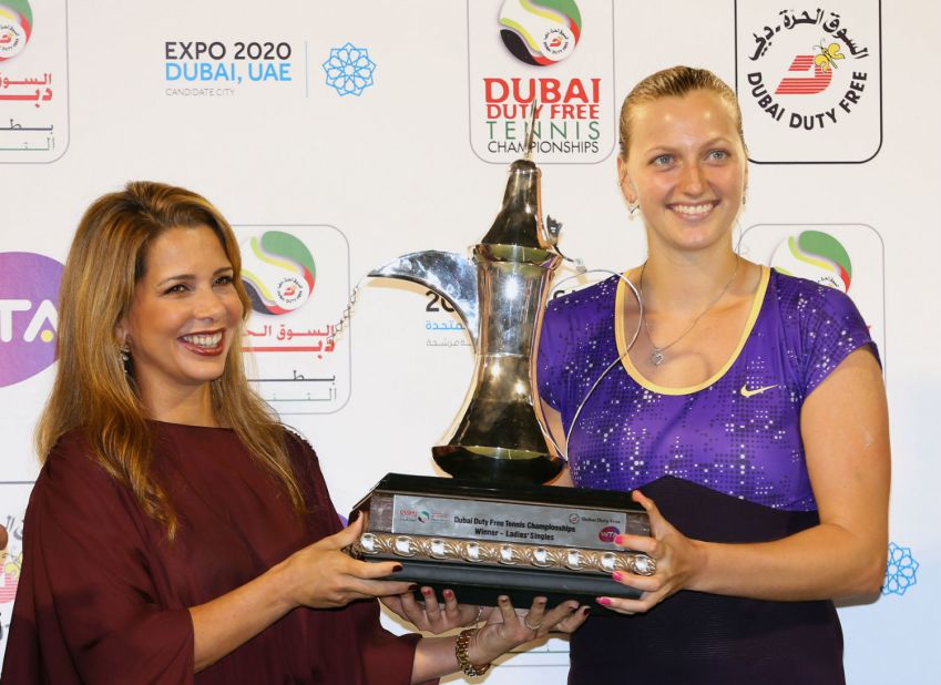 Haya's wider role includes ambassadorial duties on behalf of Dubai, including presenting Czech tennis player Petra Kvitova with the WTA title she won in the emirate last year.