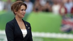 President of the FEI, princess Haya of Jordania, claps in her hands on August 29, 2014 as she attends the medal ceremony of the Individual Freestyle Dressage Grand Prix of the 2014 FEI World Equestrian Games, in the northwestern French city of Caen. AFP PHOTO / CHARLY TRIBALLEAU (Photo credit should read CHARLY TRIBALLEAU/AFP/Getty Images)