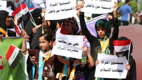 A protest against abuse towards women inflicted by ISIS jihadists on September 13, 2014 in the city of Basra.