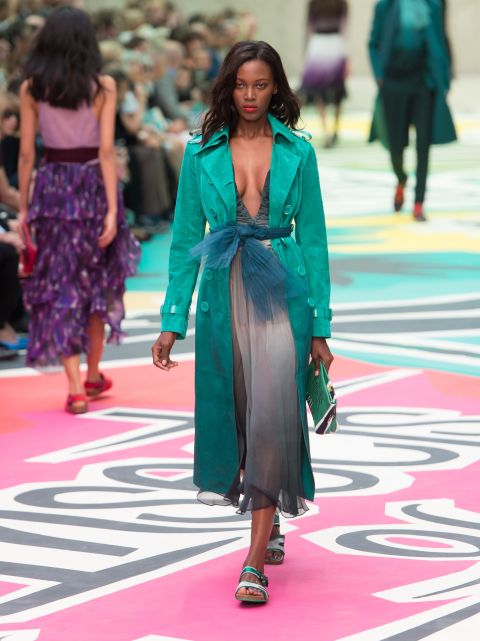 Burberry reinvigorated <a href="http://www.cnn.com/2014/09/17/world/london-fashion-week-memorable-fashion/index.html?hpt=hp_c3">their classic tailoring</a> with a bright color scheme. 