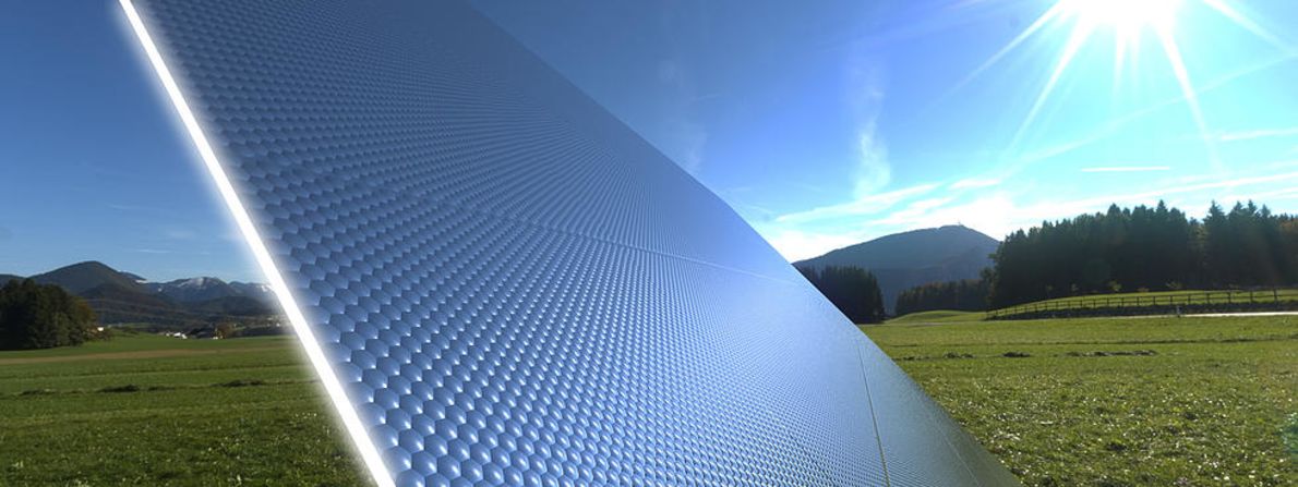 <strong>Panels that never lose their focus</strong><br /><br />The high-cost and low efficiency of solar cells could partly be overcome with new designs by Glint Photonics which focus and capture more incoming sunlight to generate electricity.<br /><br />Their self-tracking solar concentrators can change their reflectivity depending on the direction of incoming sunlight. As the sun moves and the direction its rays come in from also change, the concentrators track this movement and remove reflectivity in just that region of their surface, enabling the light to be enter and become concentrated and trapped to reach a solar cell. <br /><br />Focusing light onto regular solar cells is usually conducted with specially constructed and placed mirrors and lenses which need to be constantly moved as the sun rises and descends across the sky. Removing their need and increasing the amount of sunlight captured could dramatically reduce the cost of solar power.<br /><br />The design is currently a proof-of-concept and the team are working on improving efficiency further.