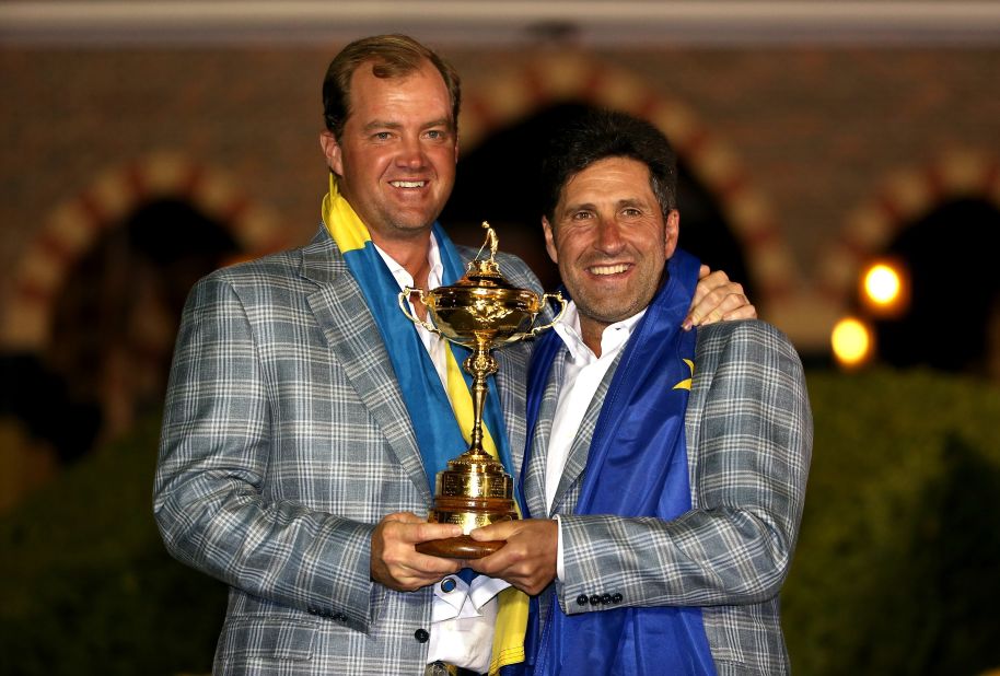 Hanson took part in arguably the most dramatic day in Ryder Cup history in 2012, when Europe overturned a 10-6 deficit to retain the trophy for captain Jose Maria Olazabal (pictured.)