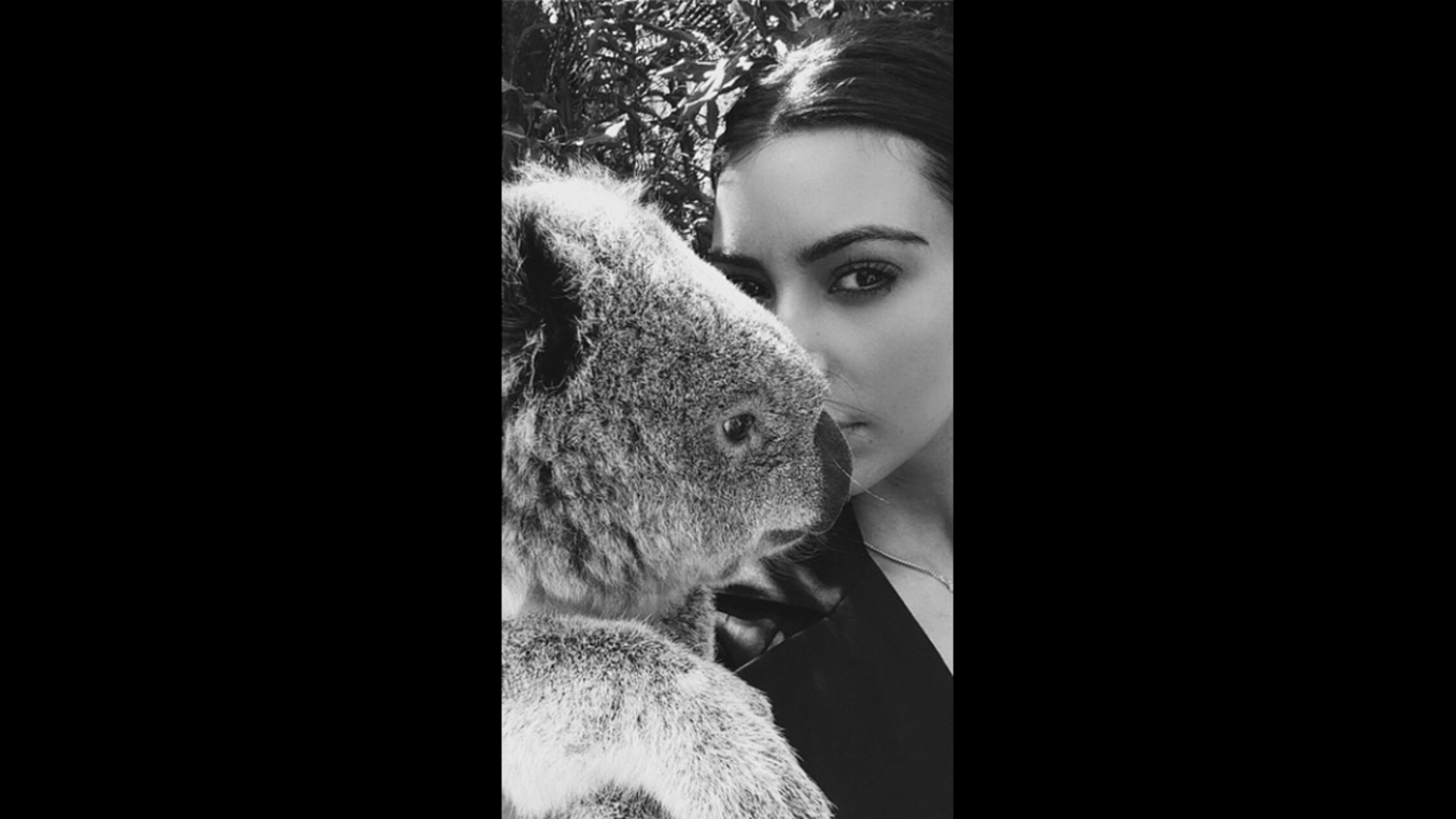 Reality television star Kim Kardashian <a href="http://instagram.com/p/s9iF8WOSxn/" target="_blank" target="_blank">poses with a koala</a> in this selfie posted to Instagram on Monday, September 15.