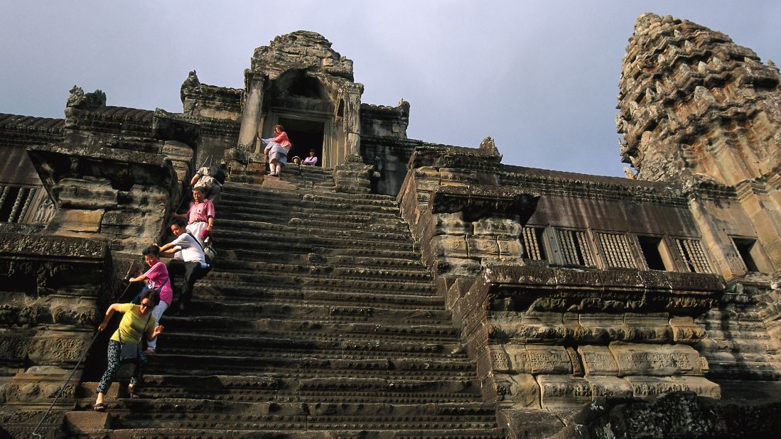 Angkor Wat's temple stairs in Cambodia were supposedly made steep to remind climbers that heaven is hard to reach. 