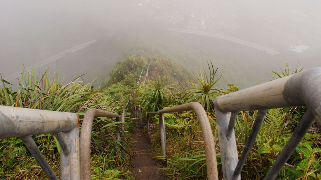 It's actually illegal to climb the Haiku Stairs in Oahu, Hawaii, and a guard is stationed at the bottom to stop trespassers from trying. <br />