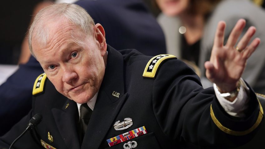 WASHINGTON, DC - SEPTEMBER 16:  Chairman of the Joint Chiefs of Staff Army Gen. Martin Dempsey testifies before the Senate Armed Services Committee in the Hart Senate Office Building on Capitol Hill September 16, 2014 in Washington, DC. Senators questioned Dempsey and U.S. Defense Secretary Chuck Hagel about the threat posed by the terrorist group calling itself the Islamic State of Iraq and the Levant or ISIL.  (Photo by )
