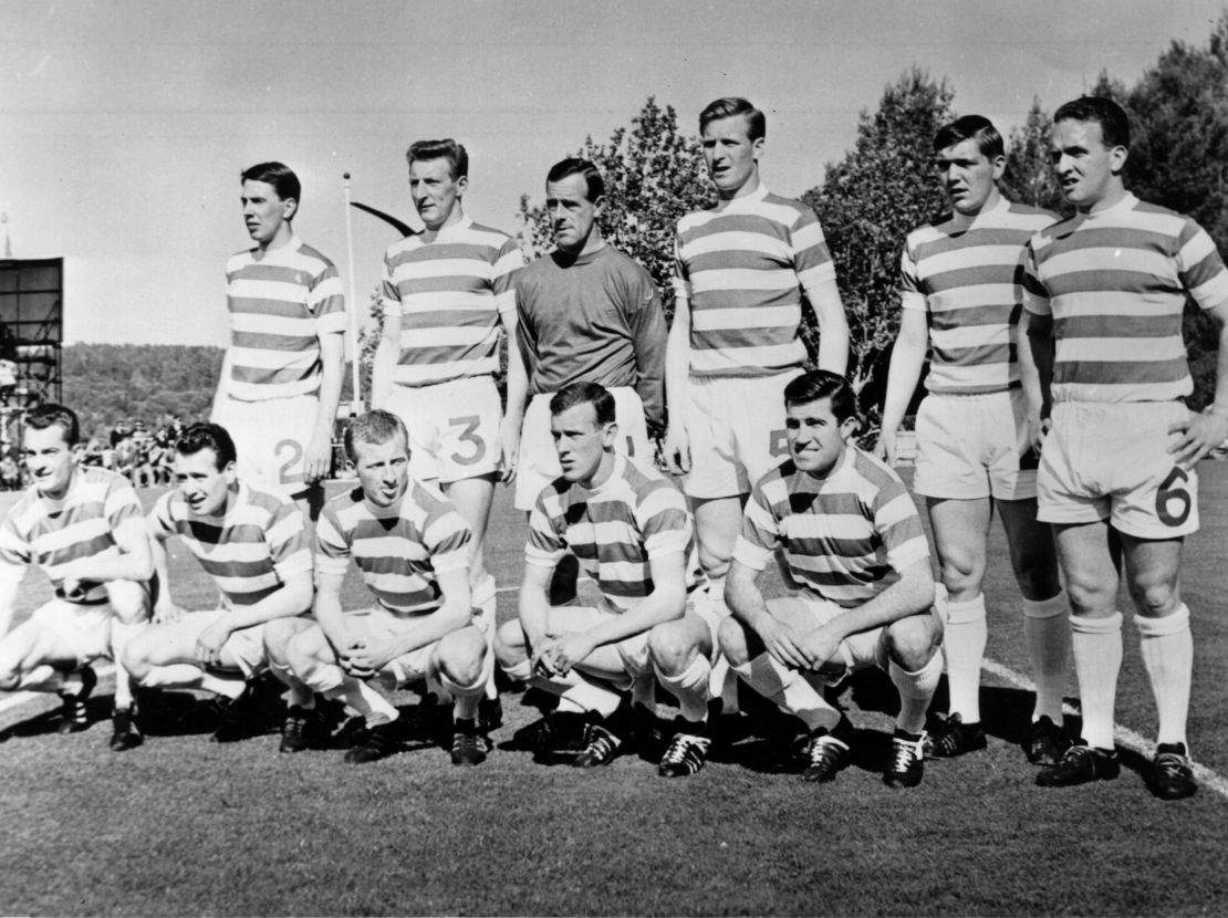 The Celtic team line up before their European Cup Final match against Inter Milan in Lisbon.