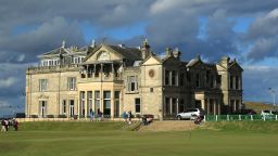A view of the clubhouse of the Royal and Ancient Golf Club of St Andrews and the 18th green (R) and first tee on the Old Course at St Andrews venue for The Open Championship in 2015, on July 29, 2014 in St Andrews, Scotland. (Photo by David Cannon/Getty Images)