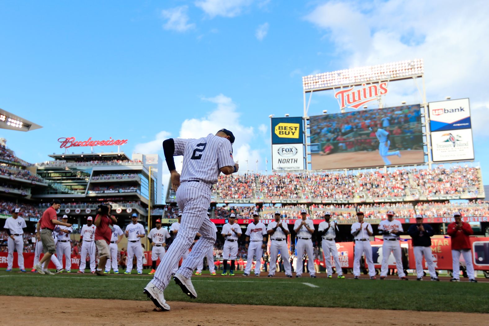 Jeter is introduced to the crowd at Minnesota's Target Field before playing in his final All-Star Game in July 2014.