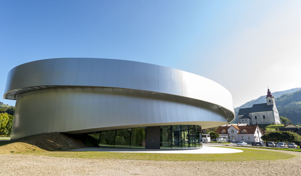 The design of the Cultural Centre of European Space Technologies in Vitanje, Slovenia, was inspired by the 1928 plan for the first geostationary space station.