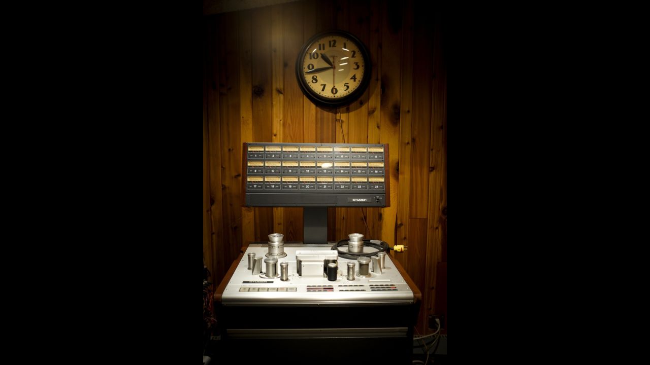 Vintage audio equipment inside the Sear Sound recording studio.
