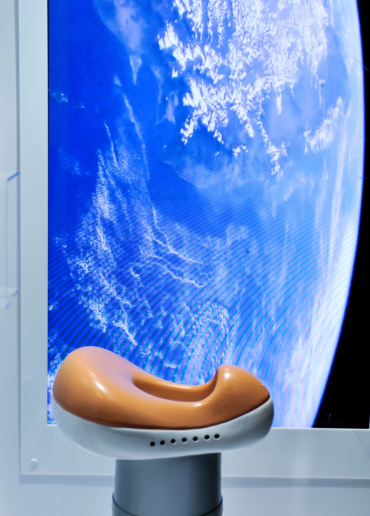 'Mark 5', a conceptual space toilet, is displayed during the 'Toilet!? Human Waste and Earth's Future' exhibition. 