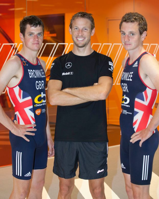 Before heading off to the Singapore Grand Prix, Button dropped by the GSK Human Performance Lab (HPL)  to undergo a series of physical and cognitive tests against two of the world's best triathletes -- British brothers Alistair (right) and Jonathan Brownlee. 