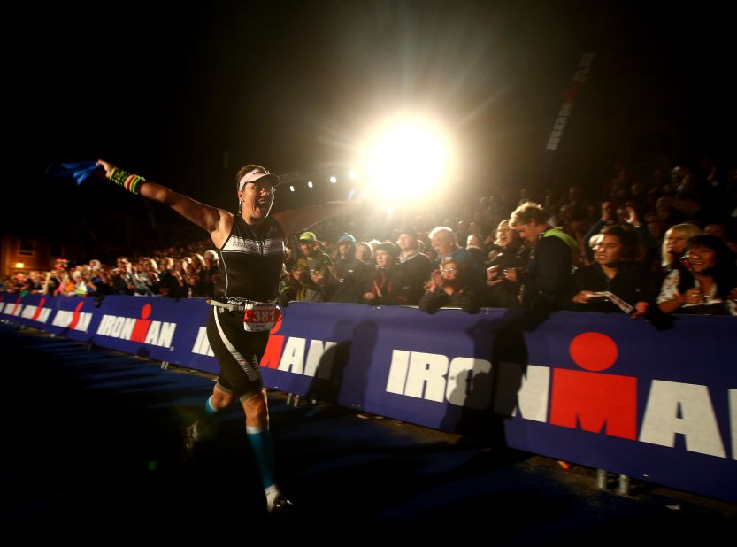 Long into the night the final finishers cross the line at the Kalmar Ironman in Sweden, many hours behind the winners.  "When you see them coming in after 15 hours or more I feel it almost adds to the sense of emotion and real achievement," says Crowhurst.
