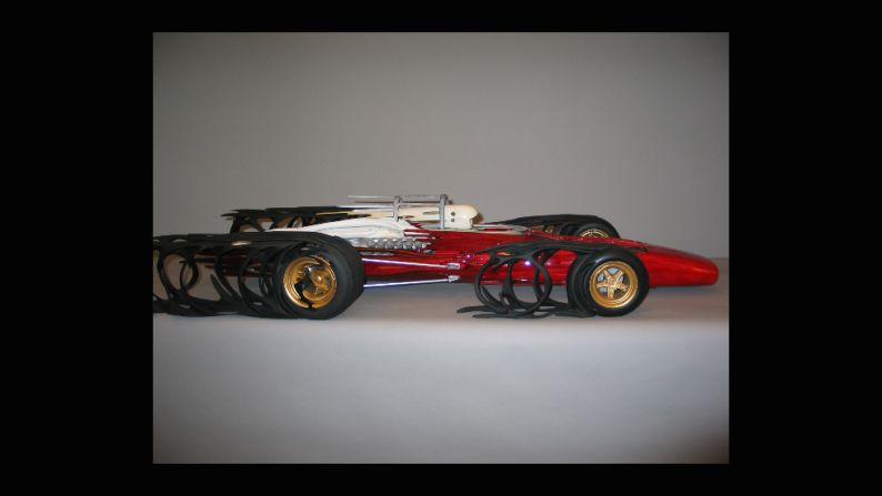 Formula One's sleek, super-fast cars are perfectly engineered motoring works of art but the cars are also inspiring other artists... American Dennis Hoyt has turned his passion for F1 into large scale sculptures that aim to convey speed like this classic Ferrari 312 raced by the sport's Italian maestros in the 1960s.