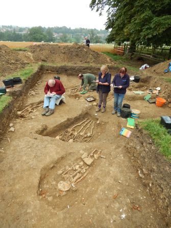 The team of archaeologists and volunteers record their findings at the chapel and the cemetery.