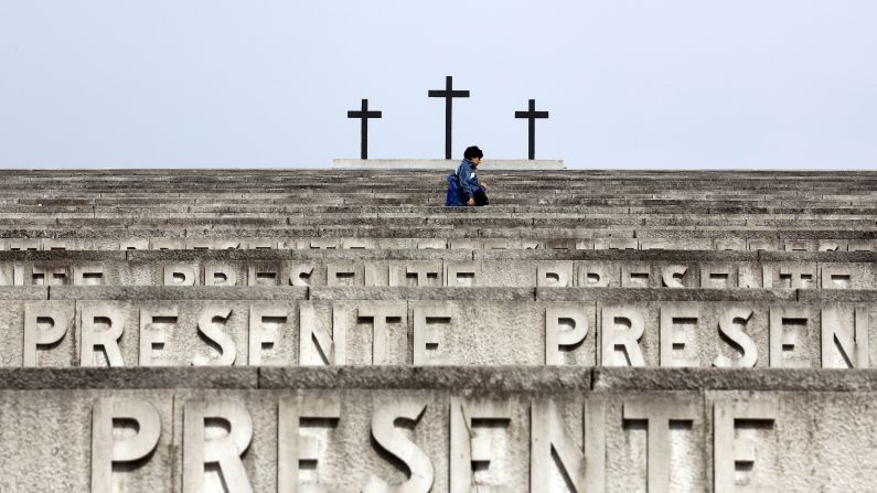 A person walks at the Redipuglia Military Sacrarium, a military memorial in Redipuglia, Italy, on Friday, September 12. Pope Francis visited the site the next day to mark the 100th anniversary of World War I.