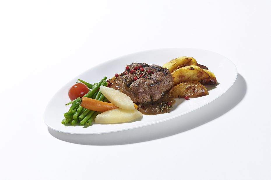 German company Air Food One is running an eight-week trial delivering inflight food  -- including this steak dish -- to people's homes.