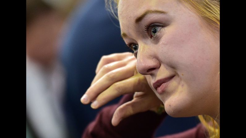 A supporter of an independent Scotland cries as referendum results are announced September 19 in Edinburgh.