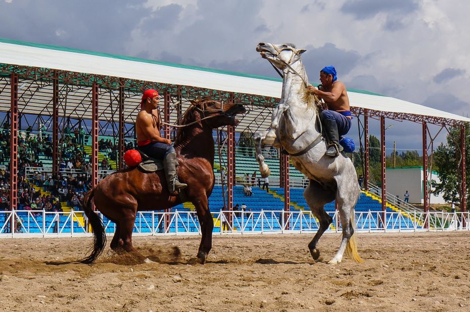 The first-ever World Nomad Games took place in Kyrgyzstan, September 9-14. In horse wrestling (pictured), two opponents try to pull each other off their mounts. Kyrgyzstan took home the gold medal in the event.