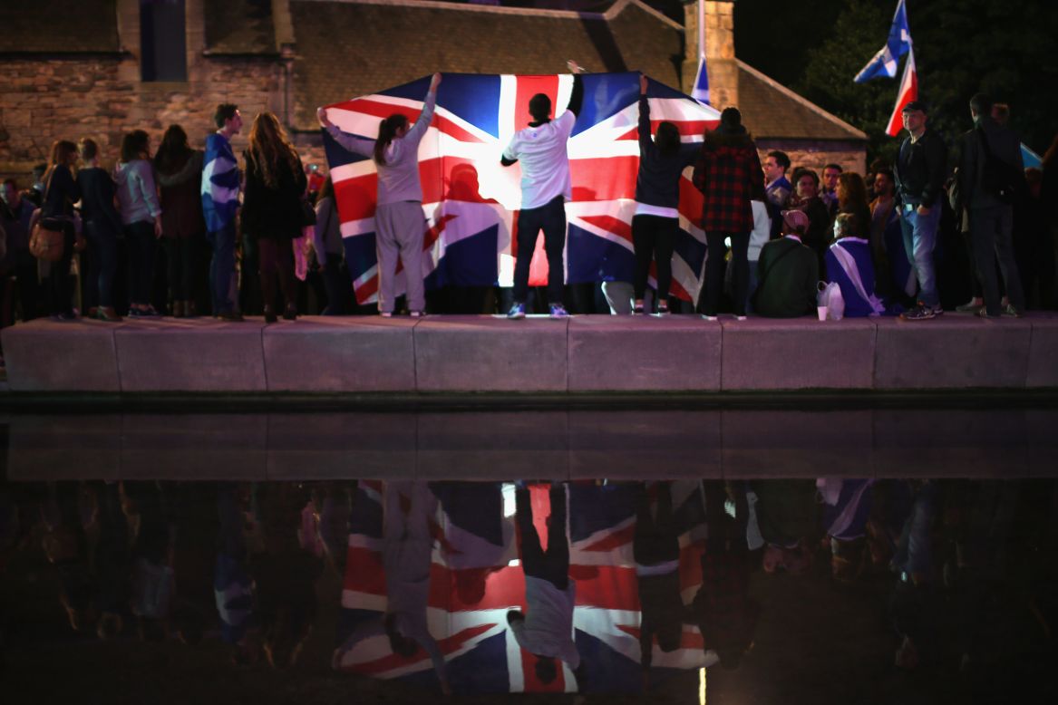 SEPTEMBER 19 - EDINBURGH, SCOTLAND: People celebrate the<a href="http://edition.cnn.com/2014/09/19/world/europe/scotland-independence-vote/index.html?hpt=hp_t1"> result of a historic referendum on Scottish independence</a>. A majority of voters rejected the possibility of Scotland breaking away from the rest of the United Kingdom.