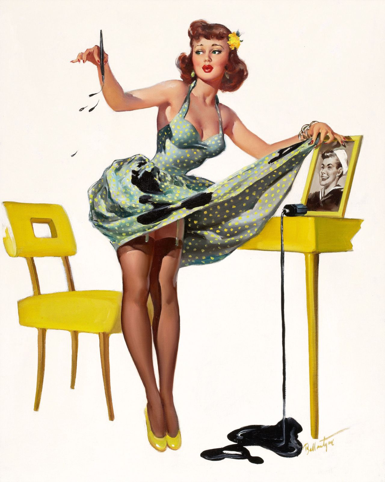Notably, pin-up paintings were not intended for secret viewing by teenage boys. Instead, as the term 'pin-up' indicates, they were proudly displayed on walls.
