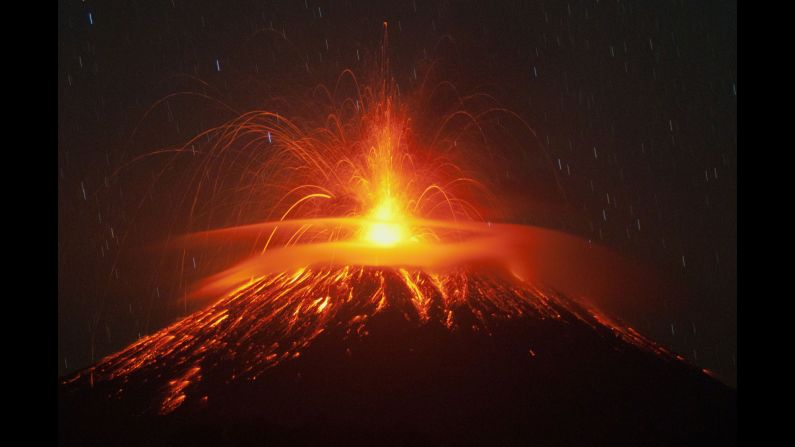 Mount Slamet spews lava and gas during an eruption in Brebes, Indonesia, in September 2014.