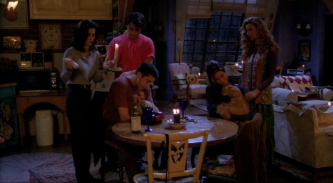 <strong>"The One with the Blackout:" </strong>Among the season 1 episodes, this one is a favorite. When there's a power outage in NYC, all the "Friends" except for Chandler gather at Monica and Rachel's apartment. Chandler, meanwhile is stuck in an ATM vestibule having a flirtation fail with model-of-the-hour Jill Goodacre. <a href="https://www.youtube.com/watch?v=FvJIbvm596w" target="_blank" target="_blank">"Gum would be perfection!"</a>