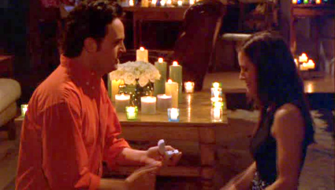 <strong>"The One with the Proposal, Parts 1 and 2:"</strong> So we're cheating by including two-parters, but the relationship between BFFs Chandler and Monica was just as enjoyable as Ross and Rachel's, which usually got more attention. (A dynamic that led to our next favorite episode.) In season 6, these two decided to get married with a sweet proposal that Monica initiates and Chandler concludes.