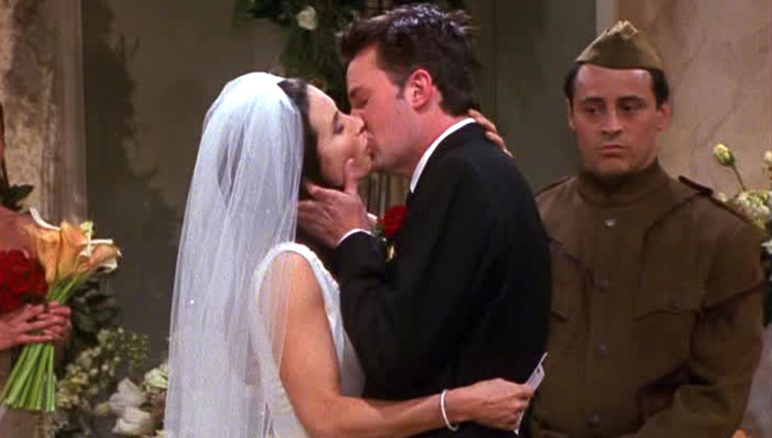 <strong>"The One with Monica and Chandler's Wedding, Part 2:" </strong>Season 7 as a whole had some gems -- the holiday armadillo; the one with Rachel's book and the one with all the cheesecakes, just to name a few -- but we'll cherry pick the season finale. Monica and Chandler make it to become Mr. and Mrs. Bing, but there was also the tease to Rachel's pregnancy in season 8. 