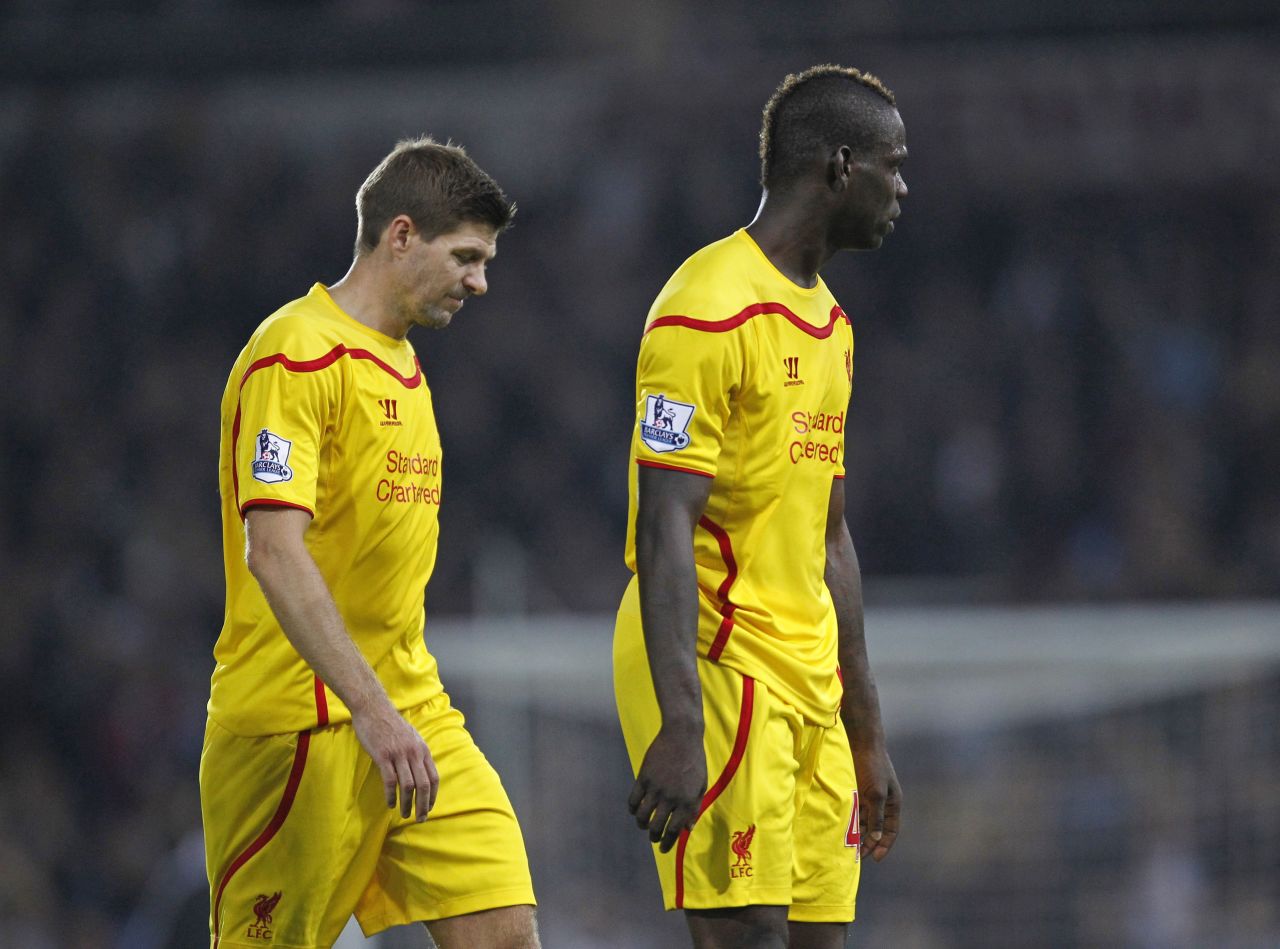 Balotelli joined Liverpool during the summer transfer window, but the Merseyside club made an uncertain start to the domestic season. The Italian forward is pictured here with Steven Gerrard after a 3-1 defeat by West Ham.