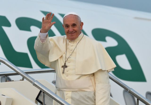 <strong>Vatican City:</strong> When it comes to overseas trips, Italy's flag carrier Alitalia usually flies Pope Francis and his entourage around the world -- as on this 2014 trip to Tirana, Albania, from Rome's Fiumicino International Airport. 