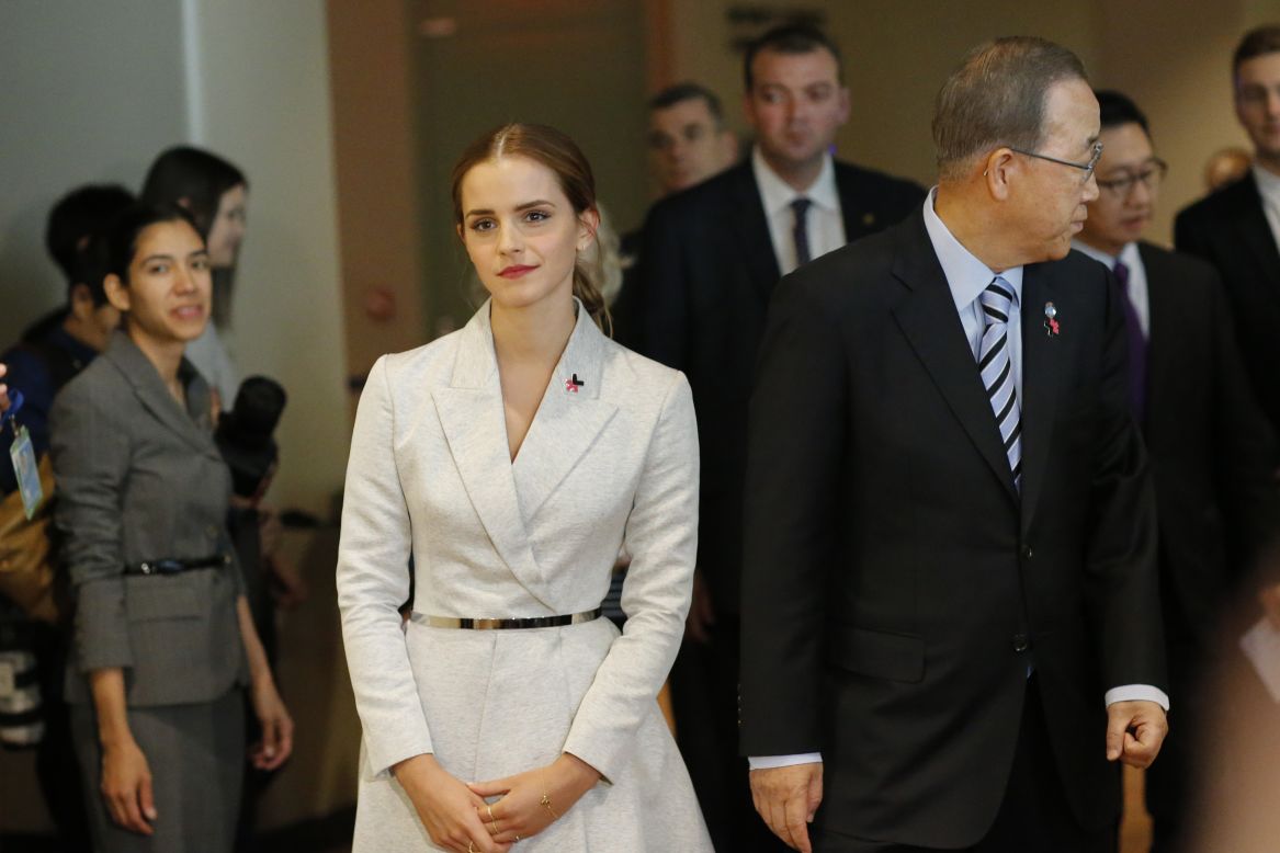 Actress Emma Watson, a U.N. goodwill ambassador, joins U.N. Secretary-General Ban Ki-moon for the launch of the HeForShe campaign in September 2014. <a href="http://www.cnn.com/video/data/2.0/video/world/2014/09/22/sot-emma-watson-un-heforshe-feminist-speech.united-nations.html">Watson's speech on gender equality</a> went viral.