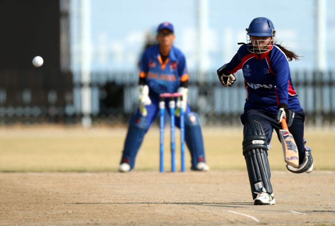 Magar Sita Rana of Nepal takes a single during the Cricket Women's Group D match between Nepal and Malaysia during day three of Asian Games, September 22.