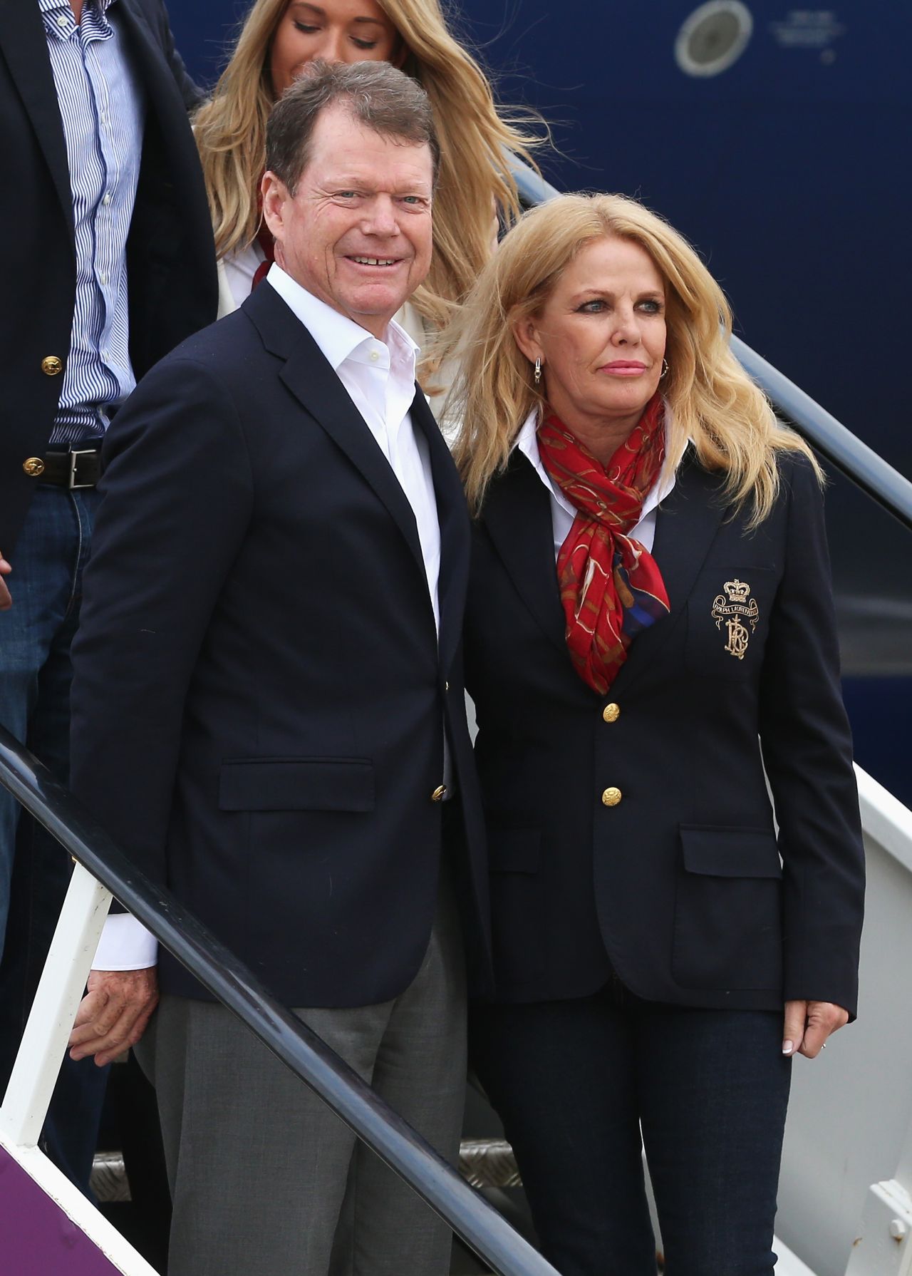 The U.S. team will be accompanied by their wives throughout the week. Here, American captain Tom Watson is pictured with his wife Hilary. 
