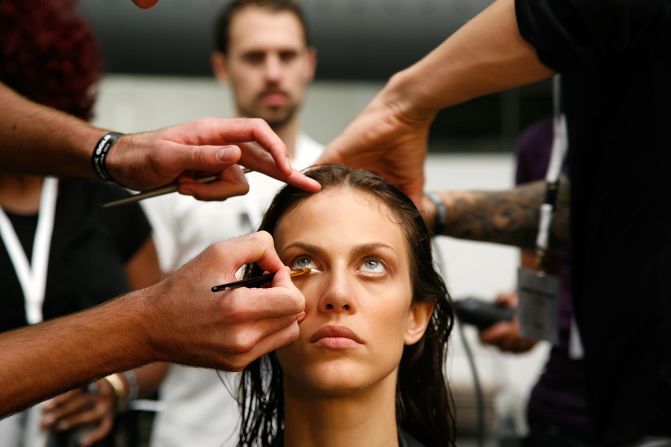 <strong>Hair and makeup artists</strong><br /><br />With the fashion week schedule tightly packed, models crisscross the city rushing from show to show, having their faces repeatedly painted, scrubbed clean, and re-painted. <br /><br />"One of the most stressful scenarios is when models arrive late from a previous show with greasy hair, covered in glitter, and they need their hair washed and redone and make up removed and reapplied in three minutes flat," <a  target="_blank" target="_blank">makeup artist Lotten Holmqvist told i-D Magazine</a>. <br /><br />Hair gel is another minefield, as hair stylist Paul Hanlon found our when 15 models turned up late from a previous show sporting so much in their tresses it was impossible to comb through it: "We had no facilities to wash the model's hair,"<a  target="_blank" target="_blank"> he told i-D</a>, "so we literally had girls washing their hair with big bottles of Evian over dustbins."<br />
