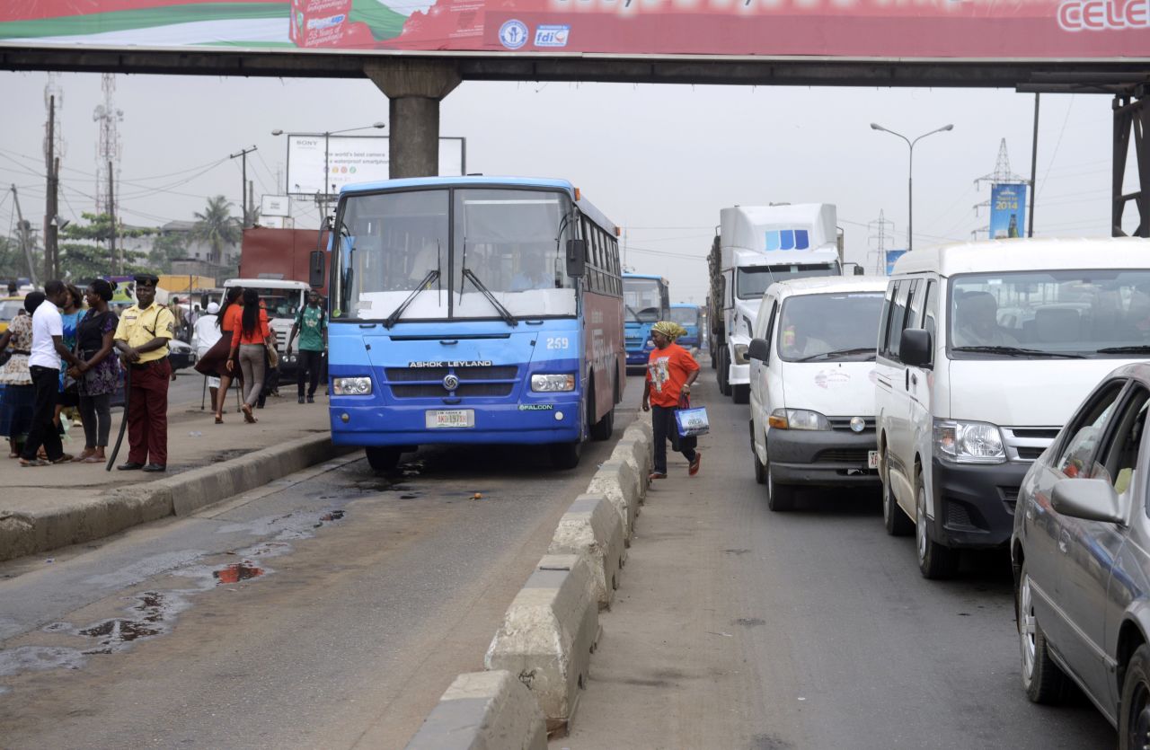 Bus transit systems have spread to all continents. Commuters board Buses in Lagos which rely on the use of dedicated interference free segregated lanes to guarantee fast bus travel to beat the traffic.