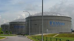 Storage tanks of recycle used water at the NEWater plant in Singapore.