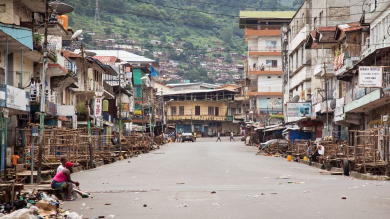 A few people are seen in Freetown during a three-day nationwide lockdown on September 21, 2014. In an attempt to curb the spread of the Ebola virus, people in Sierra Leone were told to stay in their homes.