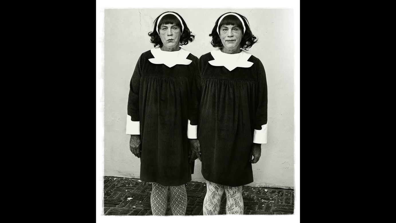 Malkovich posed as both subjects in the re-creation of Diane Arbus' "Identical Twins" photo from 1967.