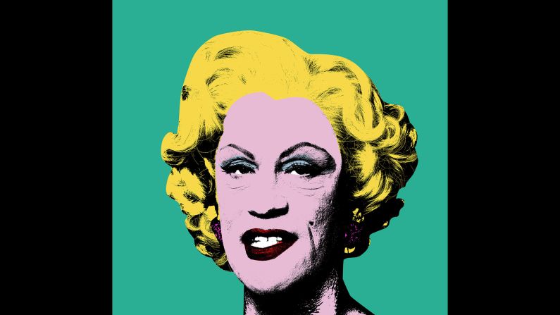 Malkovich transforms into Andy Warhol's "Green Marilyn" from 1962.