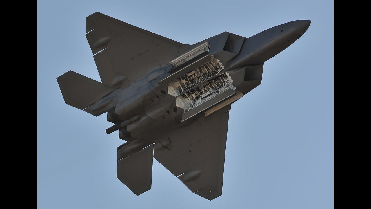 U.S. Air Force F-22 Raptors saw their first combat during strikes on ISIS targets in Syria, the Pentagon said. The single-seat, twin-engine stealth fighter has a top speed of almost 1,500 mph. Here, a Raptor performs during the Australian International Airshow in March 2013.