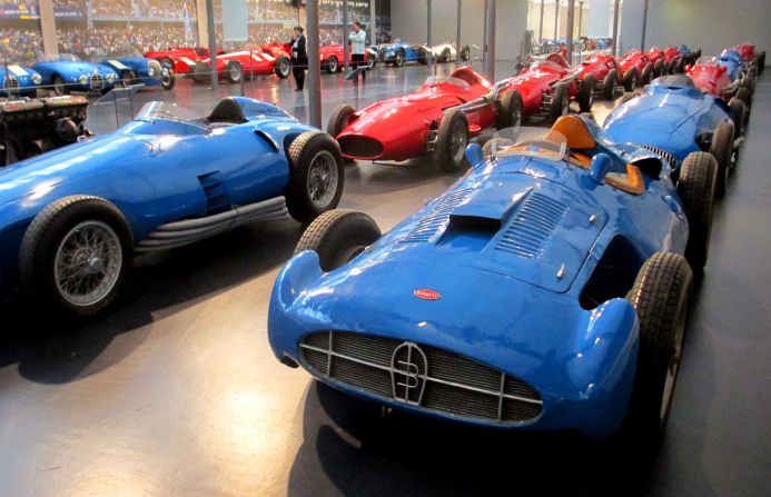 The Cite de l'Automobile holds more than 430 cars collected by the Schlumpf brothers. Among them are this Grand Prix racing lineup led by the Bugatti Type 251.