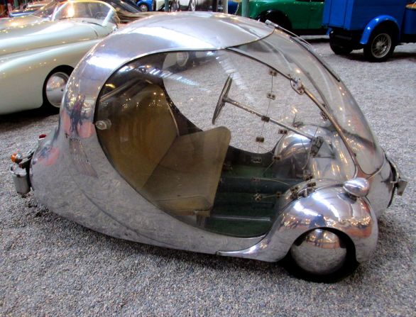 Designed by architect Paul Arzens, a 1942 aluminum and plexiglass city car known as "The Egg" is among the more unusual autos in the collection.