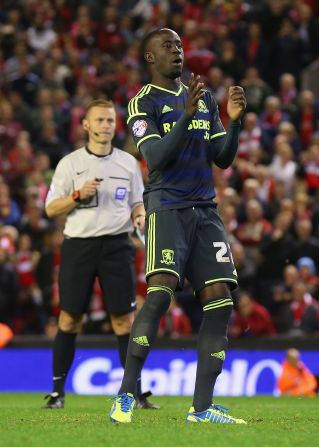Albert Adomah stepped up to the spot, but sliced his effort wide.