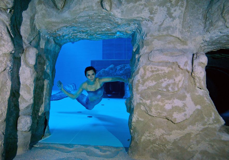 Illaria Moliari, another Italian freediving champ, dressed as a mermaid to mark the pool's inauguration.