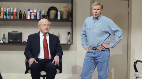 Darrell Hammond as Dick Cheney and Will Ferrell as George W. Bush in 2009.